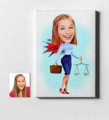 Kişiye Özel Bayan Avukat Karikatür Kanvas Tablo (50 x 70 cm.) 3