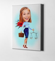 Kişiye Özel Bayan Avukat Karikatür Kanvas Tablo (50 x 70 cm.) 3