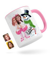 Kişiye Özel Yeni Yıl Kız Kardeşler Karikatürlü Pembe Kupa Bardak-1