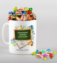 Kişiye Özel Öğretmenler Günümüz Kutlu Olsun Kupa ve Haribo Şeker Hediye Seti-7