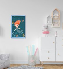 BK Home Deniz Kızı Tasarımlı Dekoratif Mavi Ahşap Çerçeveli Çocuk Odası Tablo-1