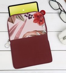 BK Gift Çiçekler Tasarımlı Taşınabilir Koruyucu Tablet Kılıfı & Organizer Çanta - Bordo-1