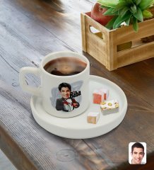 Kişiye Özel Sunum Tabaklı Baba Godfather Karikatürlü Türk Kahvesi Fincanı Model 5