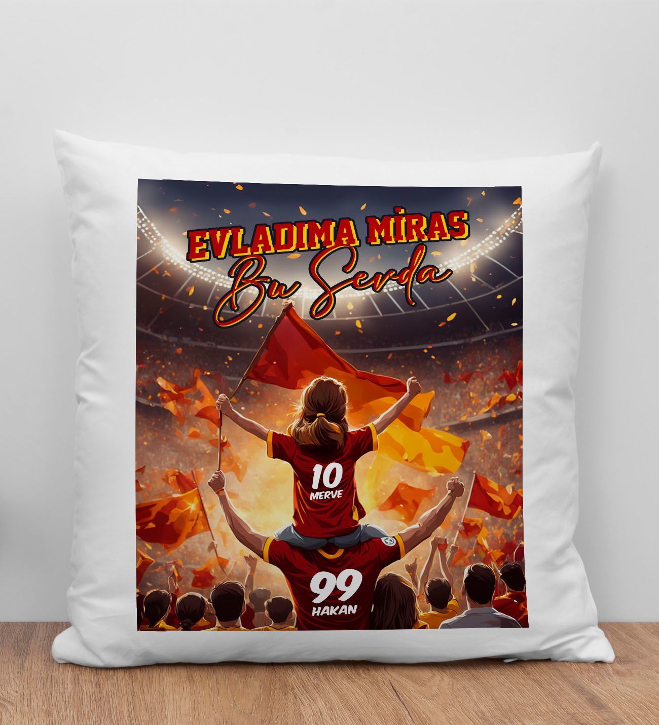 BK Gift Kişiye Özel İsimli Baba-Kız Sarı Kırmızı Evladıma Miras Bu Sevda Beyaz Kırlent Yastık-2, Doğum Günü Hediyesi, Taraftar Hediyesi