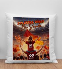 BK Gift Kişiye Özel İsimli Baba-Kız Sarı Kırmızı Evladıma Miras Bu Sevda Beyaz Kırlent Yastık-2, Doğum Günü Hediyesi, Taraftar Hediyesi
