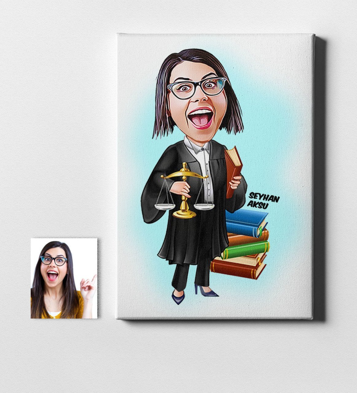 Kişiye Özel Bayan Avukat Karikatür Kanvas Tablo (50 x 70 cm.) 2