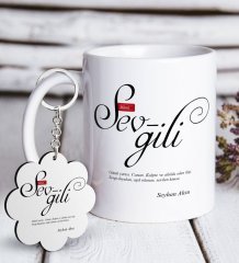 Kişiye Özel Mânâ Sevgili Beyaz Kupa ve Anahtarlık Hediye Seti
