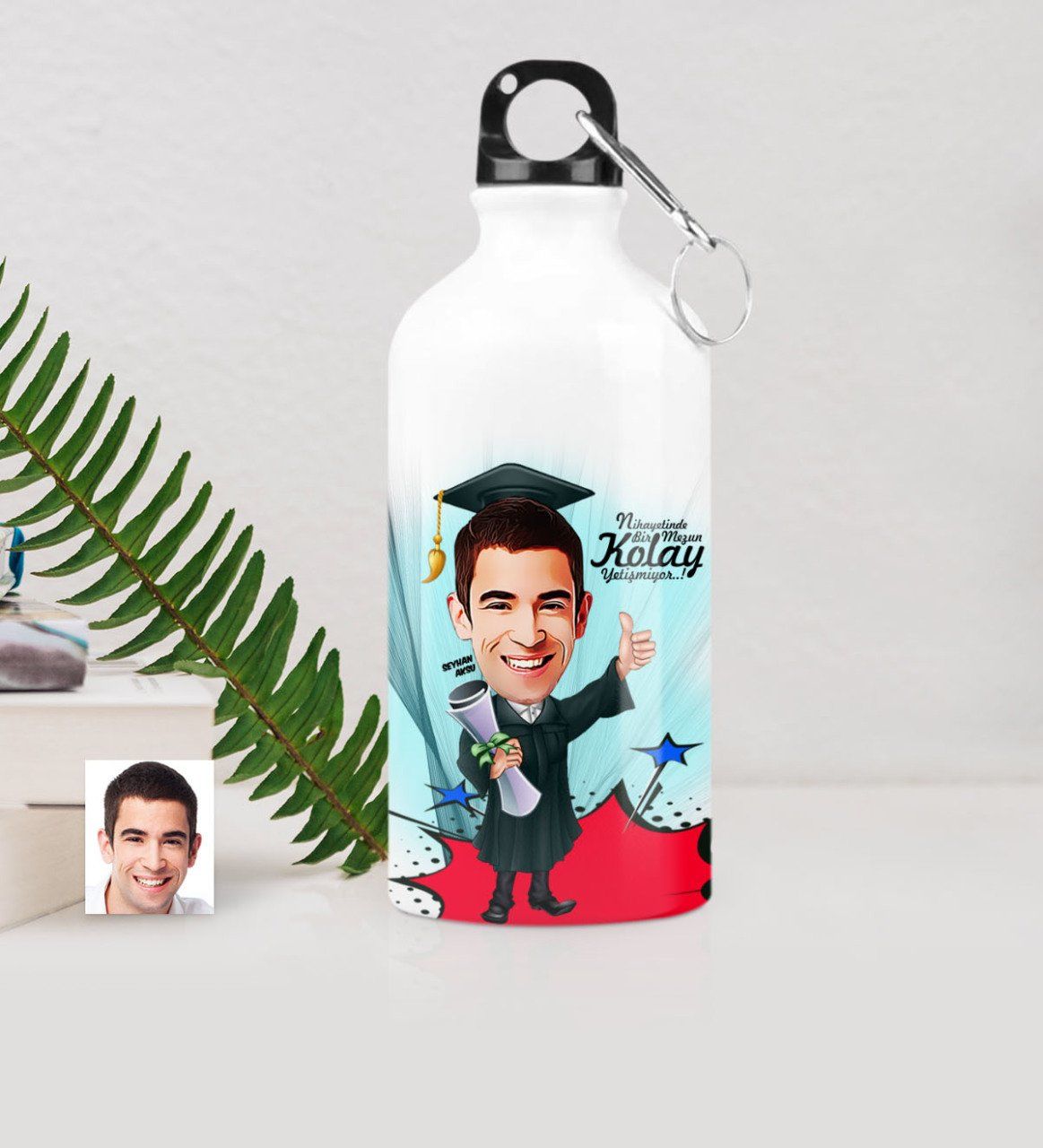 Kişiye Özel Bay Mezun Karikatürlü Metal Suluk (500 ml.) 1
