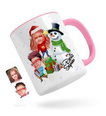Kişiye Özel Yeni Yıl Kız Kardeş ve Erkek Kardeş Karikatürlü Pembe Kupa Bardak-1