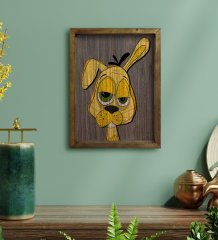 BK Home Drunken Rabbit - Yellow Tasarımlı Doğal Masif Ahşap Çerçeveli Tablo 45x65cm-1