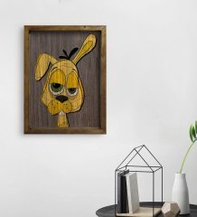 BK Home Drunken Rabbit - Yellow Tasarımlı Doğal Masif Ahşap Çerçeveli Tablo 45x65cm-1