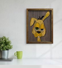 BK Home Drunken Rabbit - Yellow Tasarımlı Doğal Masif Ahşap Çerçeveli Tablo 45x65cm-1