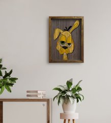 BK Home Drunken Rabbit - Yellow Tasarımlı Doğal Masif Ahşap Çerçeveli Tablo 45x65cm-1