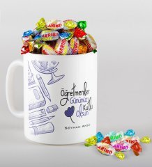 Kişiye Özel Öğretmenler Günümüz Kutlu Olsun Kupa ve Haribo Şeker Hediye Seti-6
