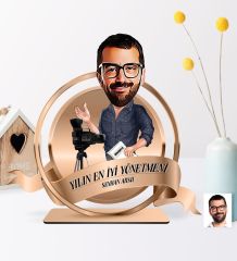 Kişiye Özel Yılın En İyi Bay Yönetmeni Karikatürlü 3D Ahşap Biblo Plaket
