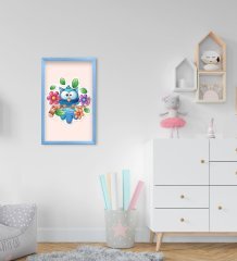 BK Home Baykuş Tasarımlı Dekoratif Mavi Ahşap Çerçeveli Çocuk Odası Tablo-2