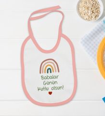 BK Kids Babalar Günün Kutlu Olsun Tasarımlı Pembe Bebek Body Zıbın ve Mama Önlüğü Hediye Seti-1