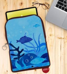 BK Gift Balıklar Tasarımlı Taşınabilir Koruyucu Tablet Kılıfı & Organizer Çanta - Bordo-1