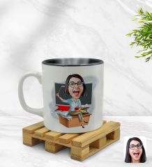 Kişiye Özel Kadın Öğretmen Karikatürlü İçi Siyah Renkli Kupa Bardak Model 2