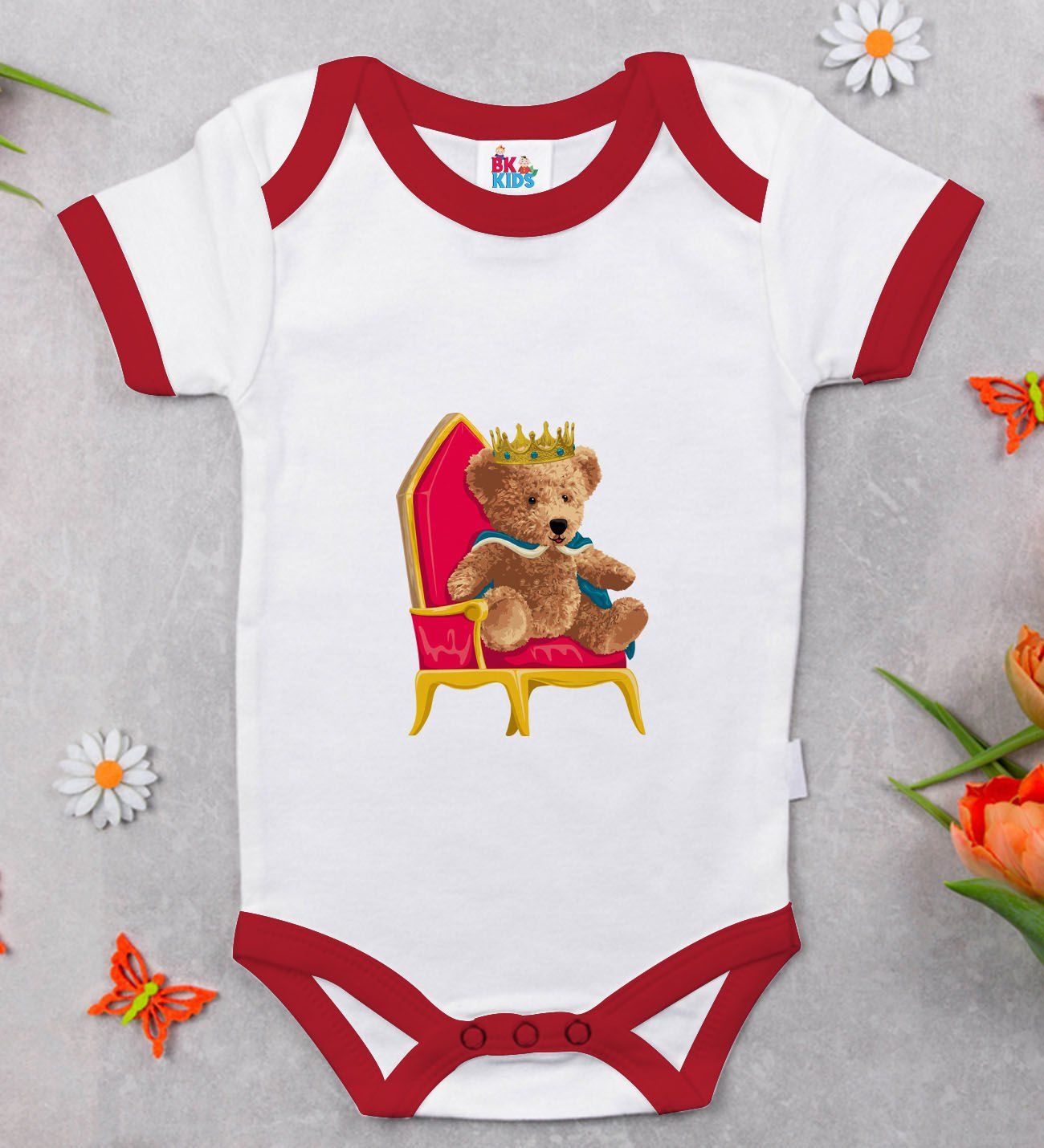 BK Kids Kral Tasarımlı Kırmızı Bebek Body Zıbın-1