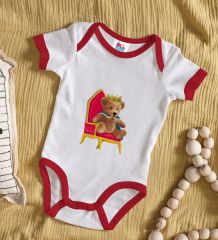 BK Kids Kral Tasarımlı Kırmızı Bebek Body Zıbın-1