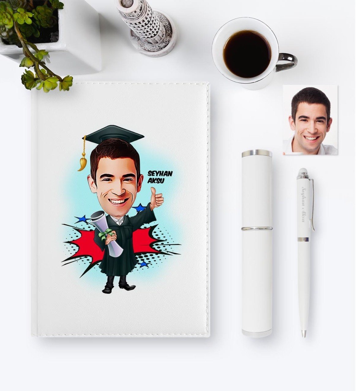 Kişiye Özel Mezuniyet Karikatür 2023 Deri Ajanda & Kalem Hediye Seti - 2