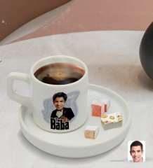 Kişiye Özel Sunum Tabaklı Baba Godfather Karikatürlü Türk Kahvesi Fincanı Model 4