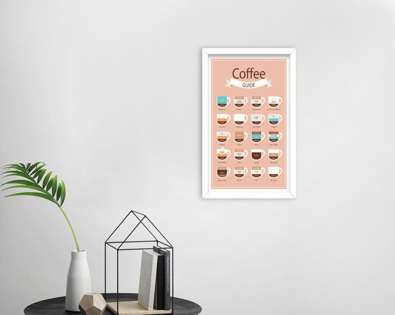 BK Home Coffee Tasarımlı Dekoratif Ahşap Beyaz Çerçeveli Tablo-17