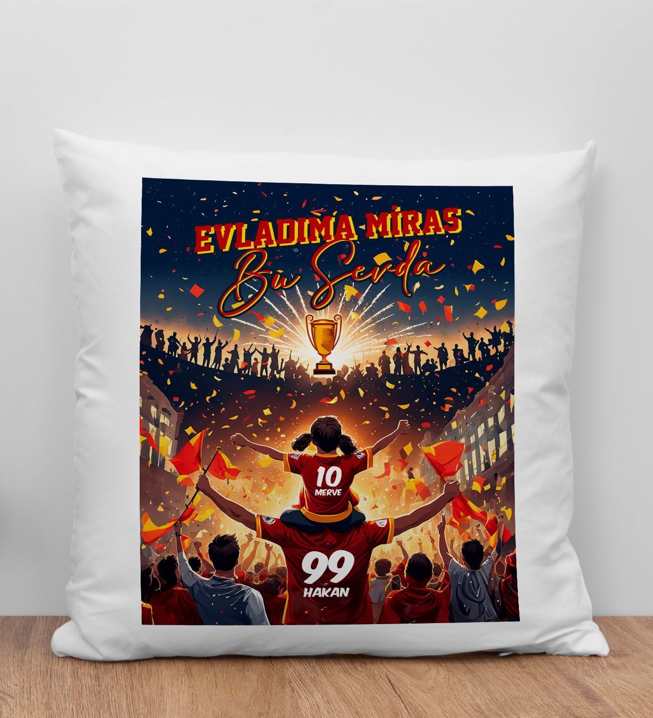 BK Gift Kişiye Özel İsimli Baba-Kız Sarı Kırmızı Evladıma Miras Bu Sevda Beyaz Kırlent Yastık-1, Doğum Günü Hediyesi, Taraftar Hediyesi