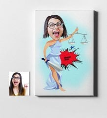 Kişiye Özel Bayan Avukat Karikatür Kanvas Tablo (50 x 70 cm.) 1