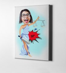 Kişiye Özel Bayan Avukat Karikatür Kanvas Tablo (50 x 70 cm.) 1