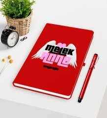 Kişiye Özel Melek Anne Kırmızı Defter Kalem Seti