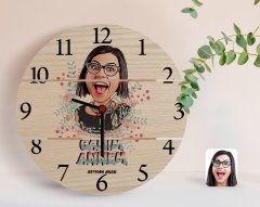 Kişiye Özel Anneler Günü Temalı Canım Annem Karikatürlü Otantik Ahşap Palet Saat-1