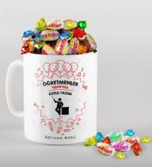 Kişiye Özel Öğretmenler Günümüz Kutlu Olsun Kupa ve Haribo Şeker Hediye Seti-5