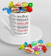 Kişiye Özel İngilizce Öğretmeni Türk Kahvesi Fincanı ve Haribo Şeker Hediye Seti-7