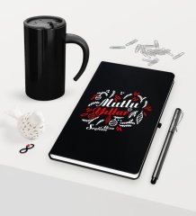 Kişiye Özel Yılbaşı Mutlu Yıllar Temalı Siyah Defter Kalem Termos Mug Seti - 6