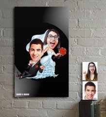 Kişiye Özel Evleniyoruz Karikatür Ahşap Tablo - 2