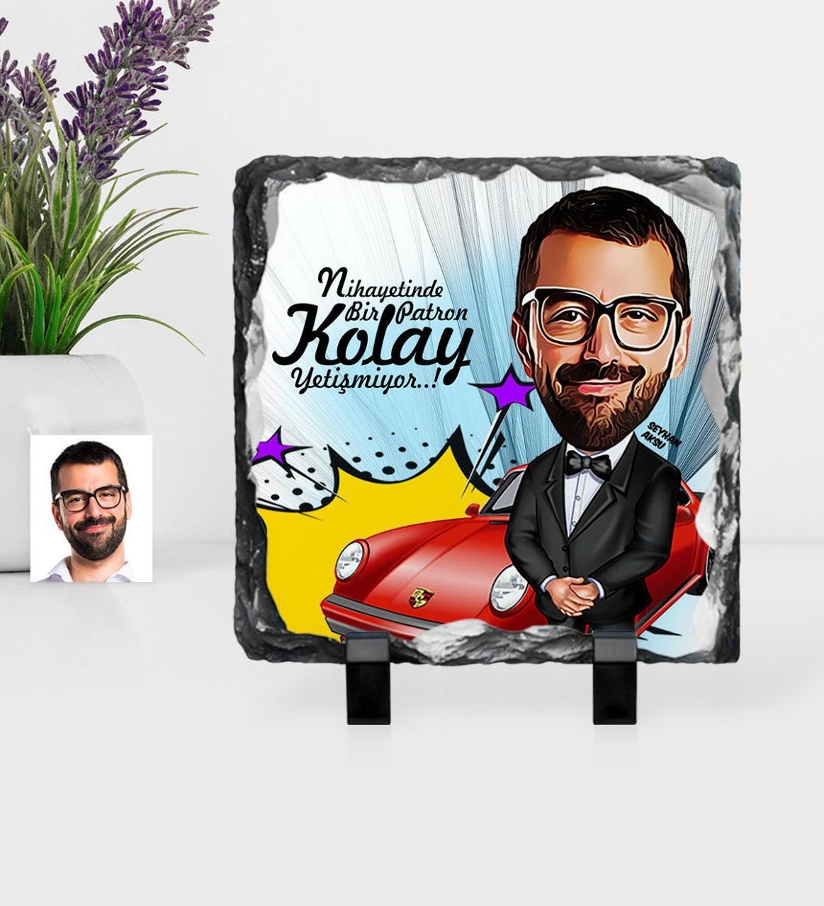 Kişiye Özel Bay Patron Karikatürlü Dekoratif Doğal Taş - 1