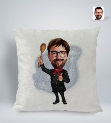 Kişiye Özel Erkek Master Chef Karikatürlü Kare Araç Koltuk Yastığı-1