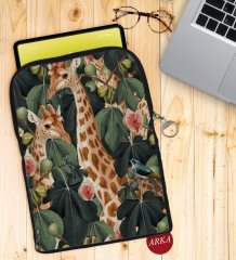 BK Gift Zürafa ve Kanguru Tasarımlı Taşınabilir Koruyucu Tablet Kılıfı & Organizer Çanta - Siyah-1