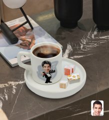 Kişiye Özel Sunum Tabaklı Baba Godfather Karikatürlü Türk Kahvesi Fincanı Model 2