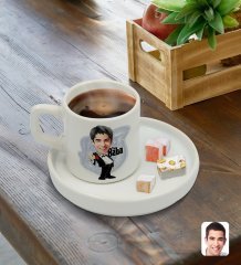 Kişiye Özel Sunum Tabaklı Baba Godfather Karikatürlü Türk Kahvesi Fincanı Model 2