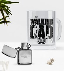 Kişiye Özel The Walking Dad Cam Kupa Bardak Benzinli Metal Çakmak Seti