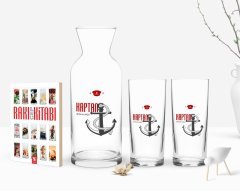 Kişiye Özel Renkli Baskılı Kaptan Tasarımlı İkili Rakı Bardağı Karaf ve Cep Kitabı Hediye Seti-1