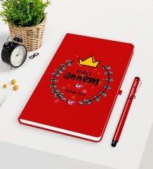 Kişiye Özel Kraliçe Annem Kırmızı Defter Kalem Seti