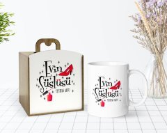 Kişiye Özel Ahşap Kutuda Evin Süslüsü Tasarımlı Beyaz Kupa Bardak-2