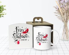 Kişiye Özel Ahşap Kutuda Evin Süslüsü Tasarımlı Beyaz Kupa Bardak-2
