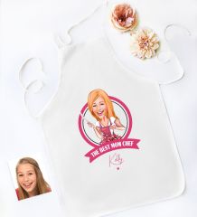 BK Gift Kişiye Özel Karikatürlü Anneler Günü Tasarımlı Beyaz Mutfak Önlüğü, Aşçı Önlüğü, Şef Önlüğü, Anneye Hediye-1