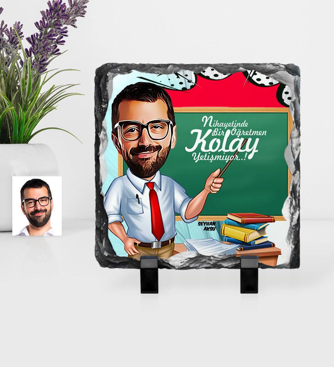 Kişiye Özel Bay Öğretmen Karikatürlü Dekoratif Doğal Taş - 1