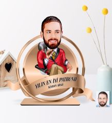 Kişiye Özel Yılın En İyi Bay Patronu Karikatürlü 3D Ahşap Biblo Plaket - 2